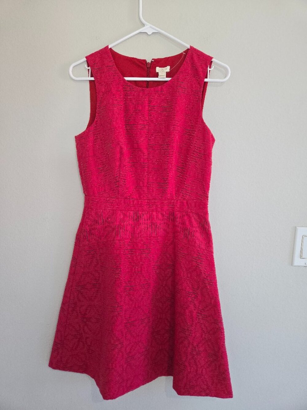 J. Crew Jacquard Eylet Fit & Flare Dress Dark Ruby Red Pink size 0